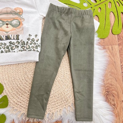 Conj. Casaco Linho com Pelúcia Ursinho Safari e Calça Legging - Areia e Verde Musgo